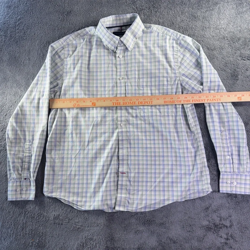 Tommy Hilfiger Mens Plaid All-Season Stretch Regular Fit Shirt Blue Green Large - Picture 7 of 8